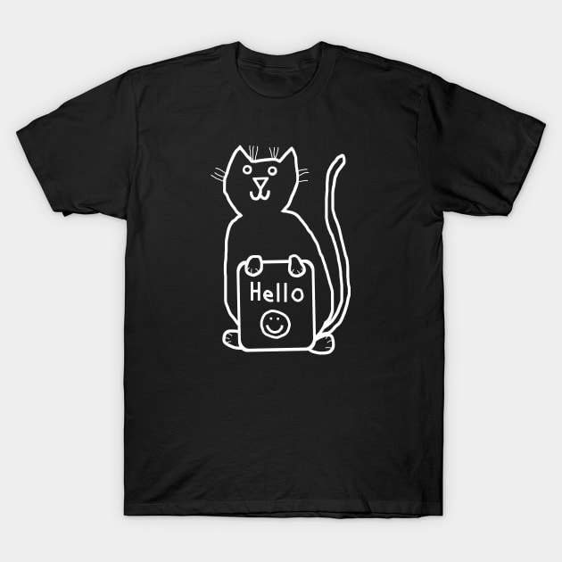 Whiteline Cute Cat says Hello T-Shirt by ellenhenryart